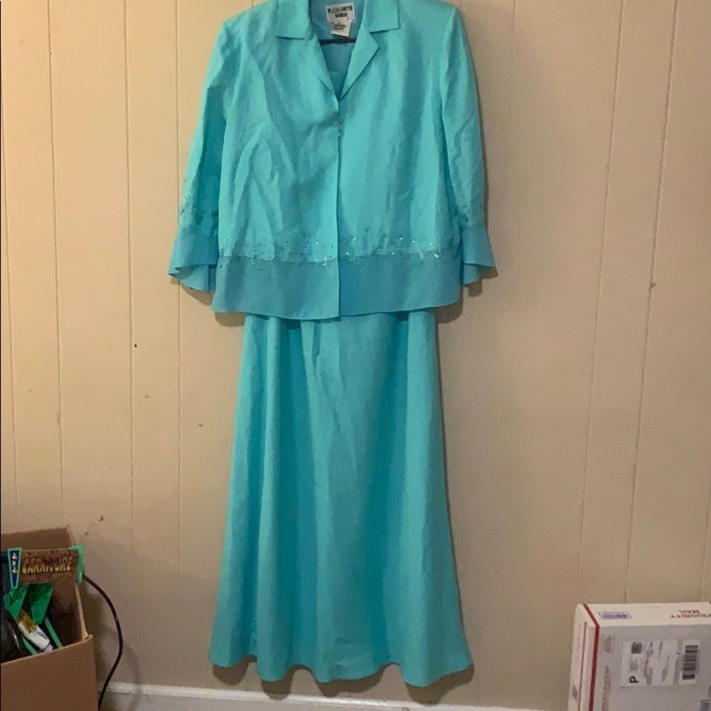 Linen full length dress with beaded jacket